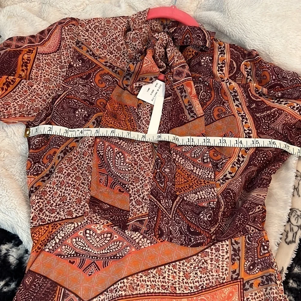 Divine Heritage Orchid Paisley Neck Tie Mini Dress SMALL Patchwork Boho Bin 4 - Picture 10 of 13